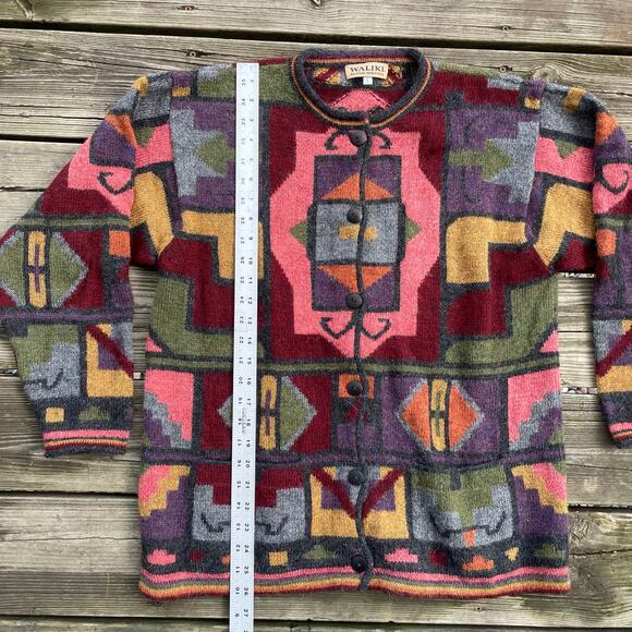 womens waliki 100% alpaca wool geometric sweater button down Large - Picture 13 of 16